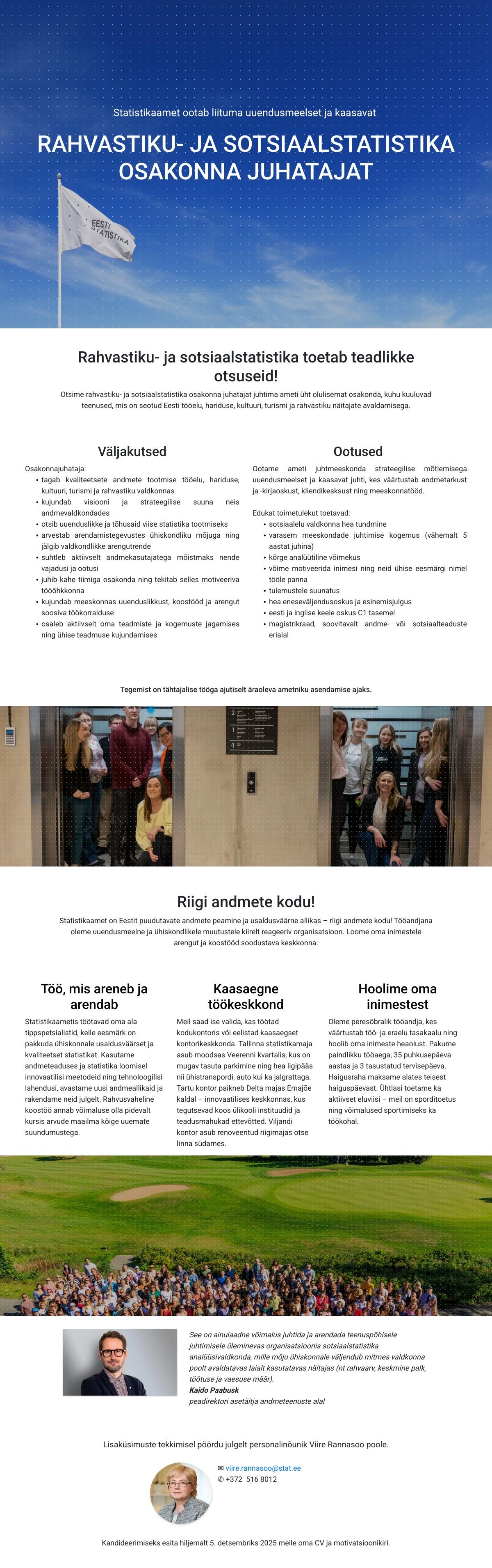 RAHVASTIKU- JA SOTSIAALSTATISTIKA OSAKONNA JUHATAJA